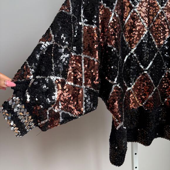 Rob Hill for Mister Jay sz M black gold sequin top - Picture 4 of 8